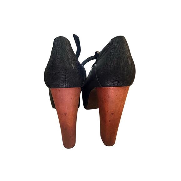 Jeffrey Campbell Women's Black Foxy Wood Platform Heel Sandals T-strap Size 8.5 - Picture 4 of 10